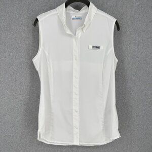 Columbia Womens PFG Tsunami II Sleeveless Shirt Top Size M White Vented Fishing